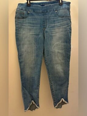 Chicos Ankle Crop Denim Ankle Pants Jeans Jeggings with Tulip Frayed Hem 2.5 14